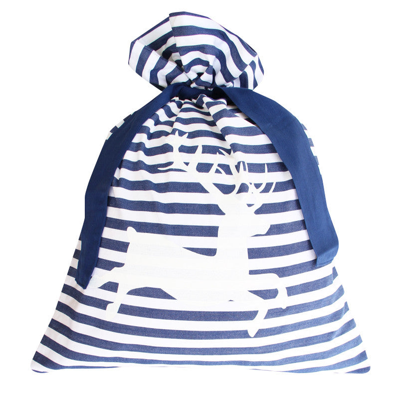 CLASSIC STRIPE SANTA SACK / BLUE DEER