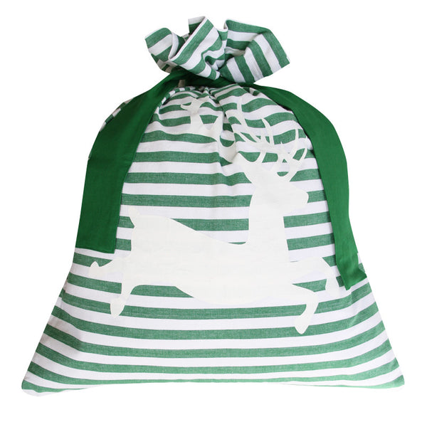 CLASSIC STRIPE SANTA SACK / GREEN DEER