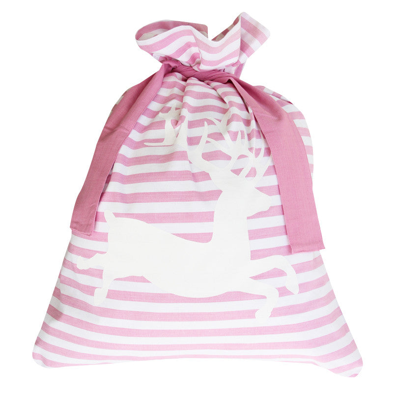 CLASSIC STRIPE SANTA SACK / PINK DEER