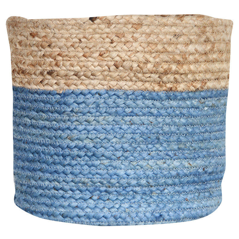 LIGHT BLUE / NATURAL JUTE BASKET - SMALL