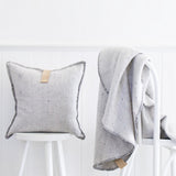 GREY MERINO WOOL BLEND CUSHION WITH LEATHER 45cm