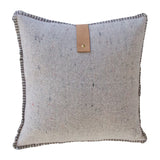 GREY MERINO WOOL BLEND CUSHION WITH LEATHER 55cm