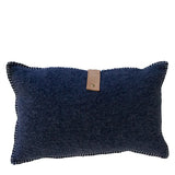 NAVY MERINO WOOL BLEND CUSHION WITH LEATHER 35cm x 55cm