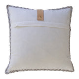 GREY MERINO WOOL BLEND CUSHION WITH LEATHER 45cm